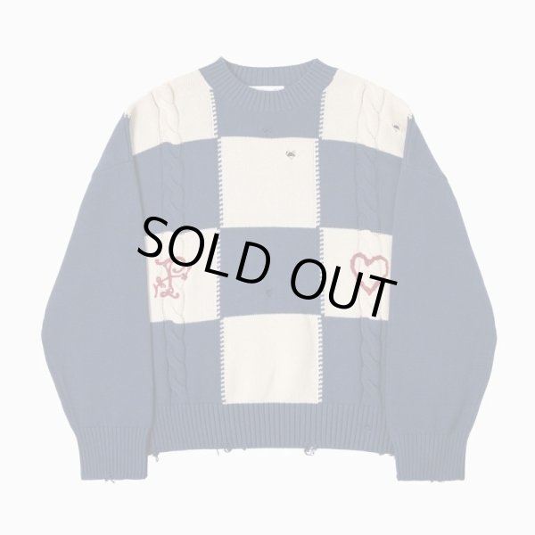 画像1: PROFOUND / distressed checkered knitted sweater (1)