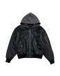 画像1: LAST NEST / hooded faux leather flight jacket  (1)