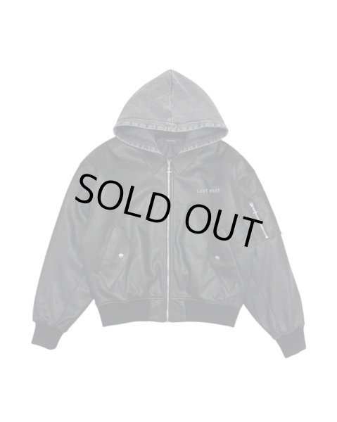 画像1: LAST NEST / hooded faux leather flight jacket  (1)
