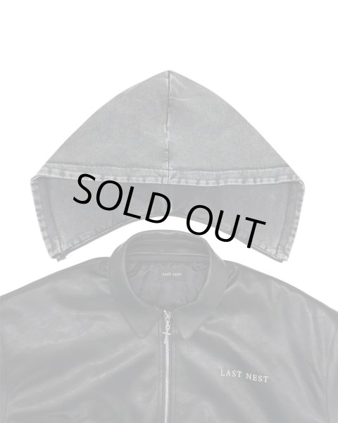 画像7: LAST NEST / hooded faux leather flight jacket  (7)