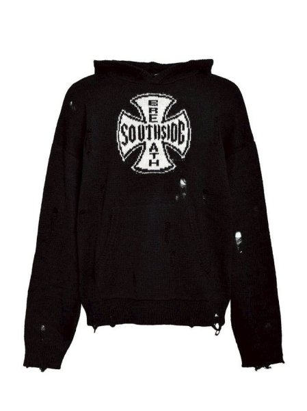 画像1: BREATH / southside cross damage mohair hoodie  (1)