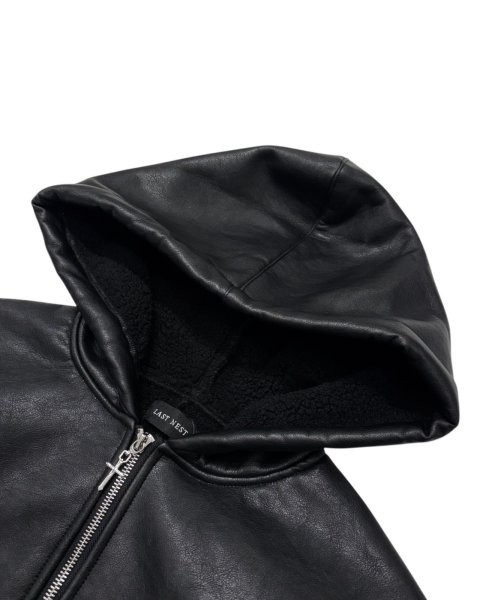 画像3: LAST NEST / faux leather boa hoodie  (3)