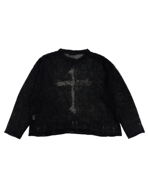 画像2: LAST NEST / cross see-through knit sweater  (2)