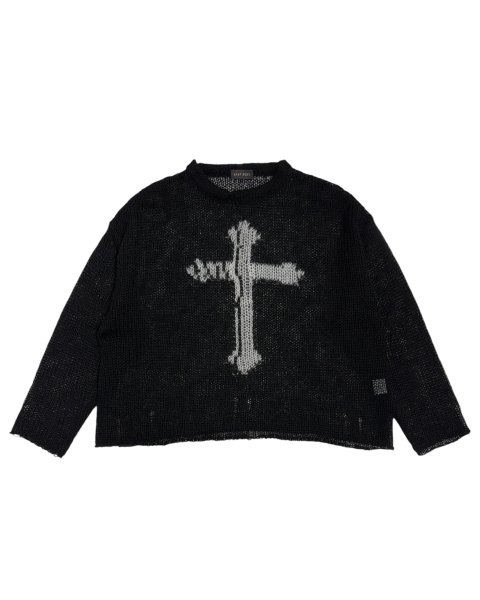 画像1: LAST NEST / cross see-through knit sweater  (1)