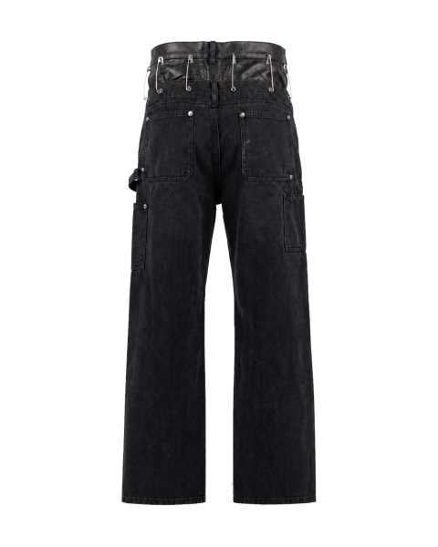 画像2: LAST NEST / saefty pin leather denim double knee (2)