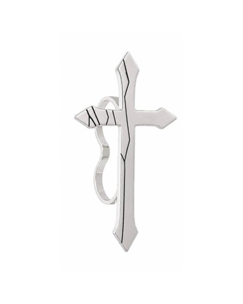 画像1: LAST NEST / cracked cross double finger silver ring (1)