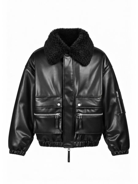 画像1: BREATH / faux leather fur bomber jacket  (1)