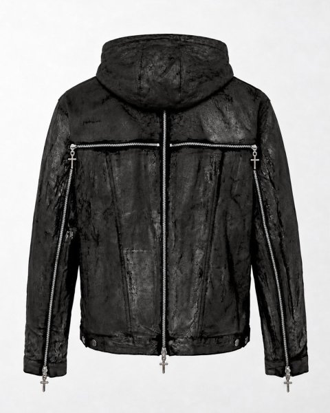 画像2: LAST NEST / hard coating cross bomber jacket  (2)