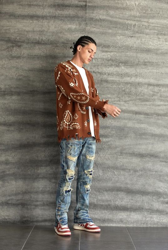 MLVINCE paisley distressed cardigan