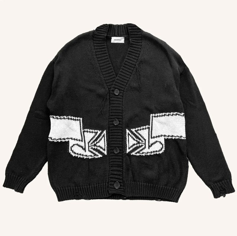 BADHOP【ASKYURSELF】Chunky Banned Knit Cardigan